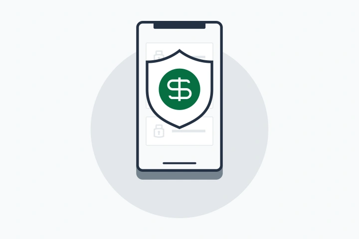 illustration of phone with money symbol and security badge